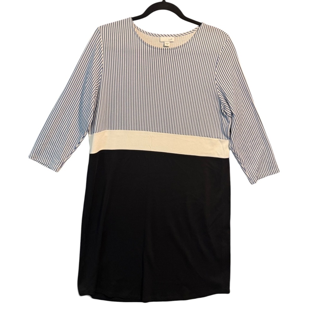 J. Jill Blue White Striped Colorblock Shift‎ Dress 3/4 Sleeve Sz M Lightweight